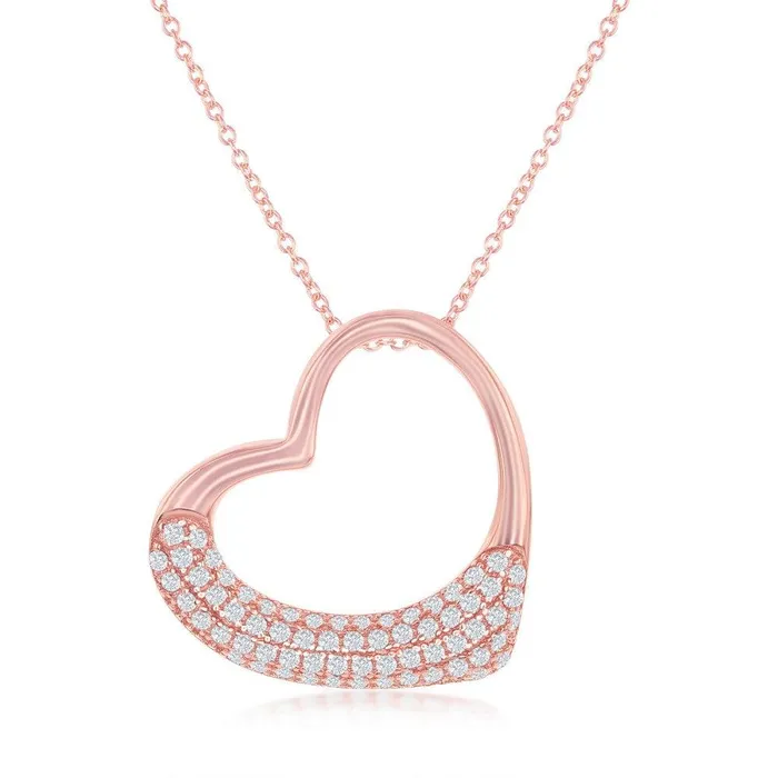 Classic Rings Sterling Silver Rose GP Micro Pave Open Heart Pendant