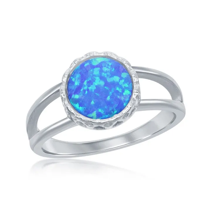 Classic Rings Womens Ring Sterling Silver Round Blue Opal Open Band Size 9 W25269 Classic Rings Womens Ring Sterling Silver Round Blue Opal Open Band Size 9 W25269
