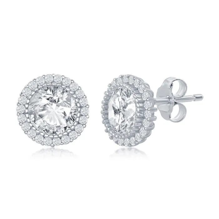 Classic Sterling Silver 10mm Round CZ Halo Stud Earrings Earrings