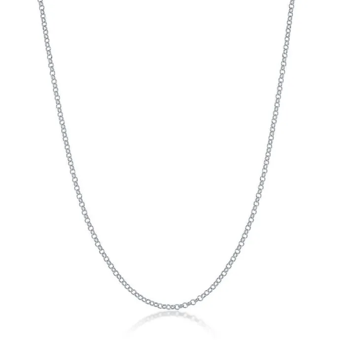 Classic Sterling Silver Rhodium Plated 15mm Rolo Chain 20 Rings