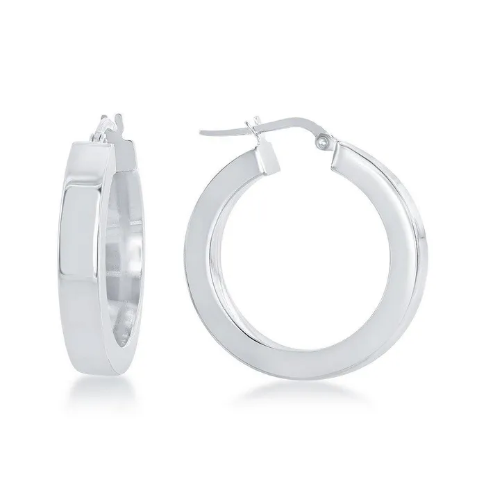 Classic Sterling Silver Rhodium Plated Square Hollow Hoop Earrings Earrings Classic Sterling Silver Rhodium Plated Square Hollow Hoop Earrings Earrings