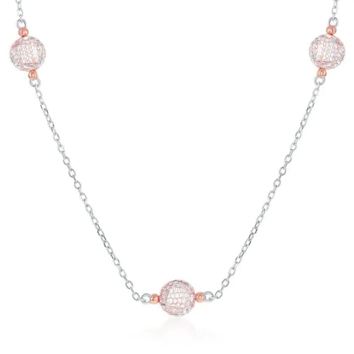 Classic Sterling Silver Rose Gold Plated CZ By The Yard Necklace Necklaces