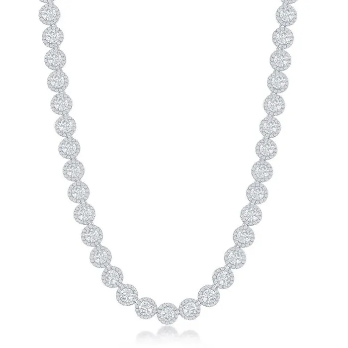 Classic Sterling Silver Round Halo Cubic Zirconia Tennis Necklace Necklaces Classic Sterling Silver Round Halo Cubic Zirconia Tennis Necklace Necklaces
