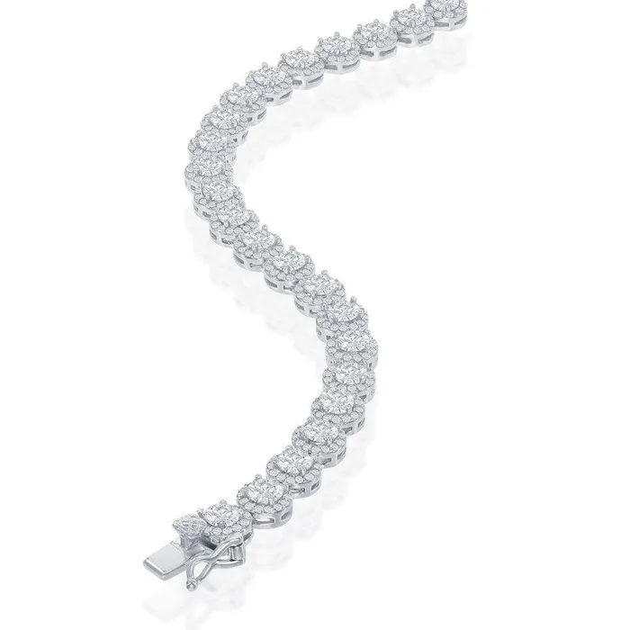 Classic Sterling Silver Round Halo Cubic Zirconia Tennis Necklace Necklaces