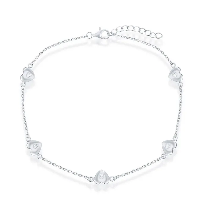 Classic Womens Anklet Sterling Silver Station Hearts R9251 Classic Rings