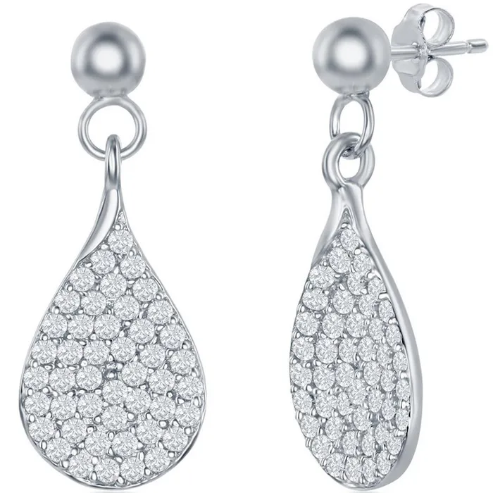 Classic Womens Earrings Sterling Silver Micro Pave White CZ Pear Shaped D7831 Classic Earrings