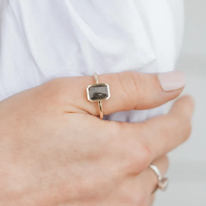 closebymejewelry Rings Cushion Art Deco Cremation Ring in 14K White Gold