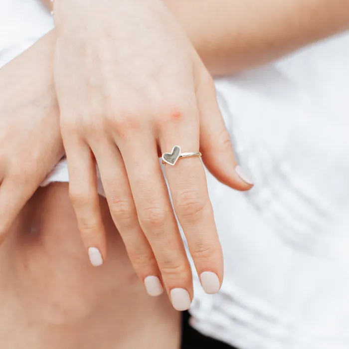 closebymejewelry Rings Signature Heart Stackable Band Cremation Ring in 14K White Gold
