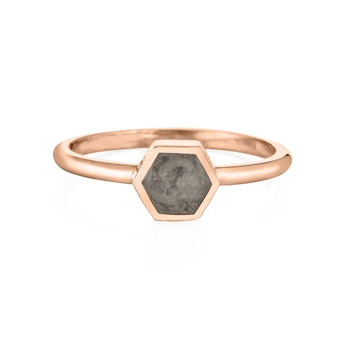closebymejewelry Rings Small Hexagon Stacking Cremation Ring in 14K Rose Gold