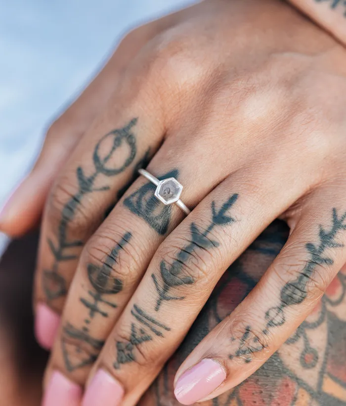closebymejewelry Rings Small Hexagon Stacking Cremation Ring in 14K Rose Gold