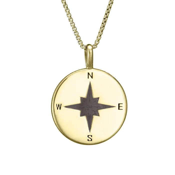 Compass Cremation Necklace in 14K Yellow Gold closebymejewelry Necklaces