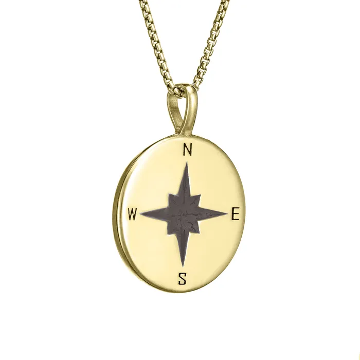 Compass Cremation Necklace in 14K Yellow Gold closebymejewelry Necklaces