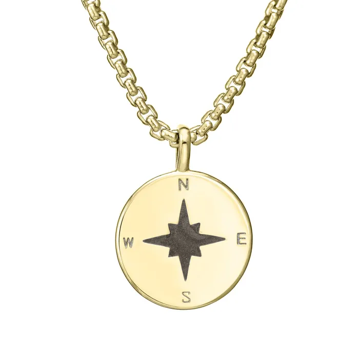 Compass Cremation Necklace in 14K Yellow Gold closebymejewelry Necklaces
