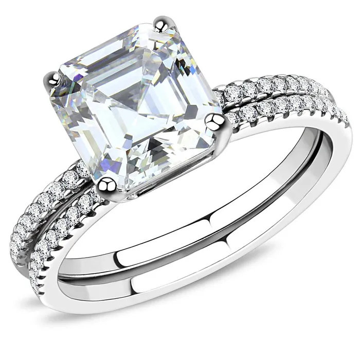 DA065 High polished no plating Stainless Steel Ring with Cubic in Clear Alamode Rings DA065 High polished no plating Stainless Steel Ring with Cubic in Clear Alamode Rings