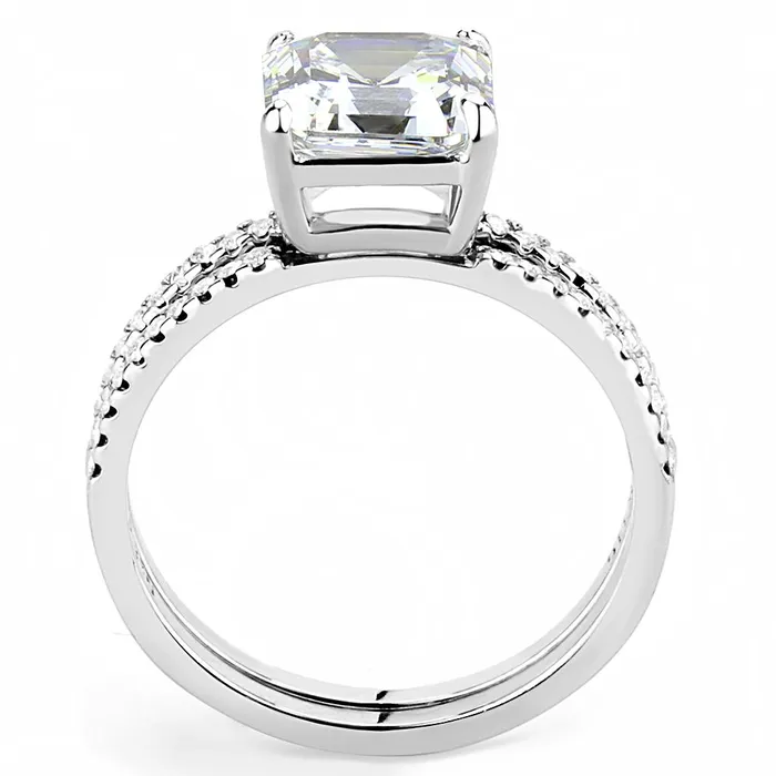 DA065 High polished no plating Stainless Steel Ring with Cubic in Clear Alamode Rings