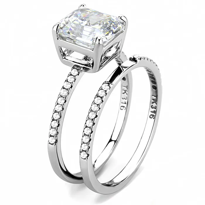 DA065 High polished no plating Stainless Steel Ring with Cubic in Clear Alamode Rings