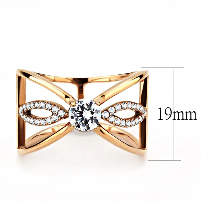 DA169 IP Rose GoldIon Plating Stainless Steel Ring with AAA Grade CZ in Clear Alamode Rings