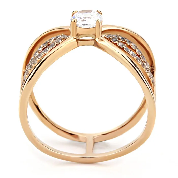 DA169 IP Rose GoldIon Plating Stainless Steel Ring with AAA Grade CZ in Clear Alamode Rings