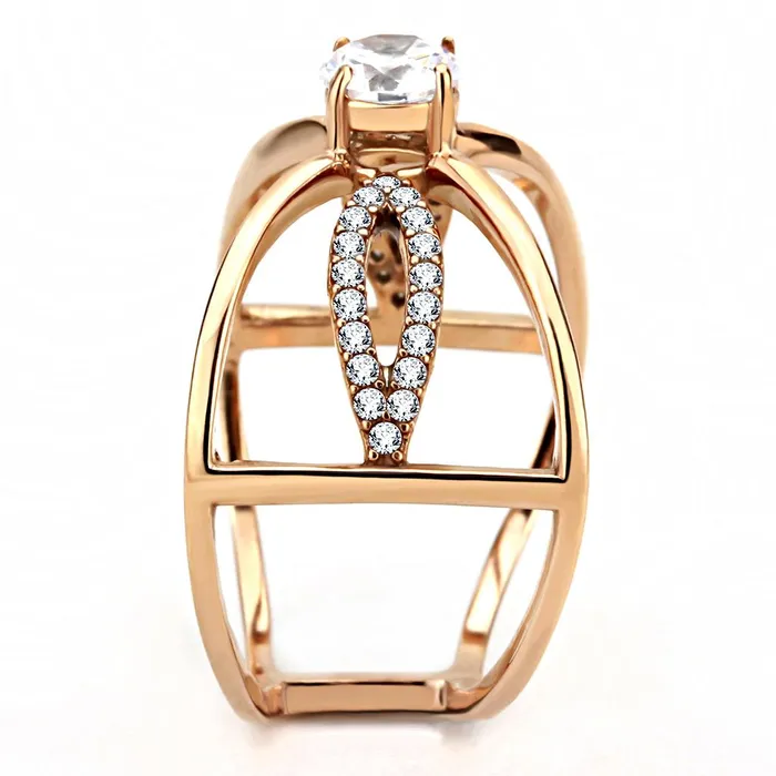DA169 IP Rose GoldIon Plating Stainless Steel Ring with AAA Grade CZ in Clear Alamode Rings