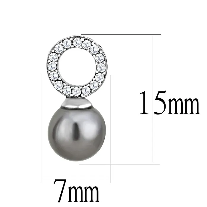 DA221 High polished no plating Stainless Steel Earrings with Synthetic Pearl in Gray Alamode Earrings