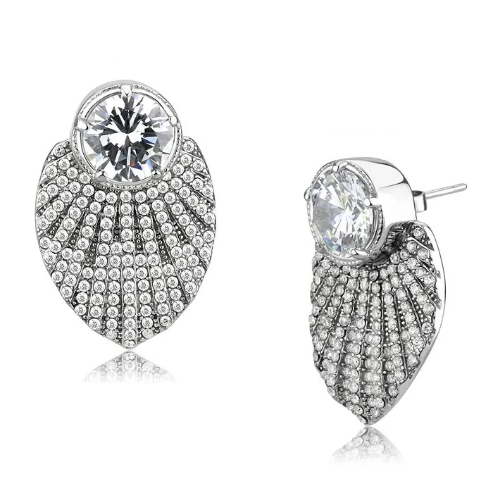 DA331 No Plating Stainless Steel Earrings with AAA Grade CZ in Clear Alamode Earrings DA331 No Plating Stainless Steel Earrings with AAA Grade CZ in Clear Alamode Earrings