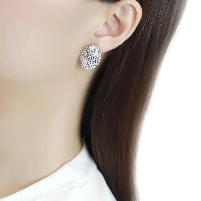 DA331 No Plating Stainless Steel Earrings with AAA Grade CZ in Clear Alamode Earrings