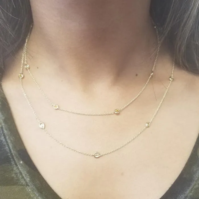 deBebians Necklaces 225 cttw 36 Fancy Yellow Diamond Station Necklace Yellow Gold