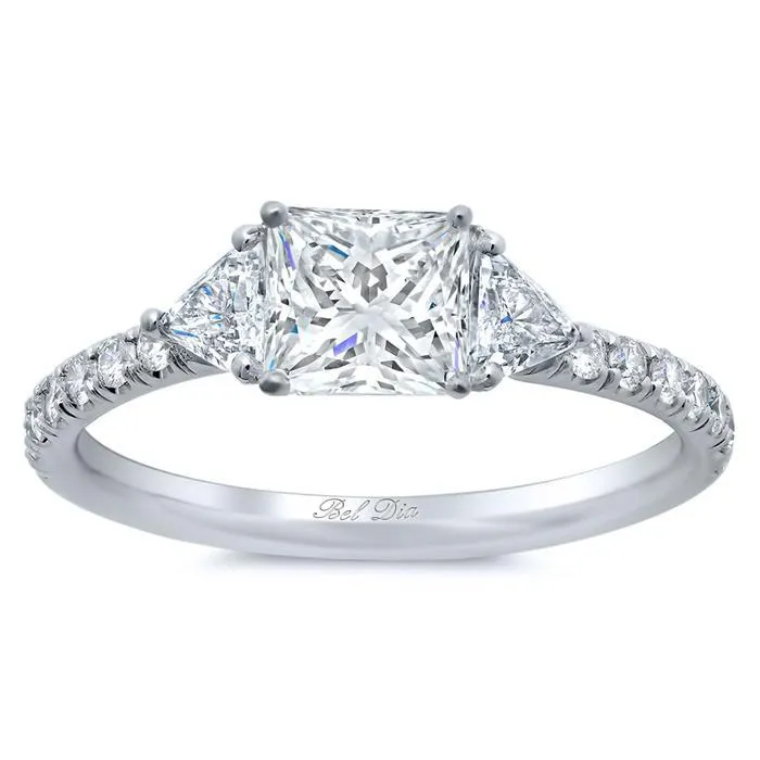 deBebians Princess Three Stone Engagement Ring with Pave Band Rings