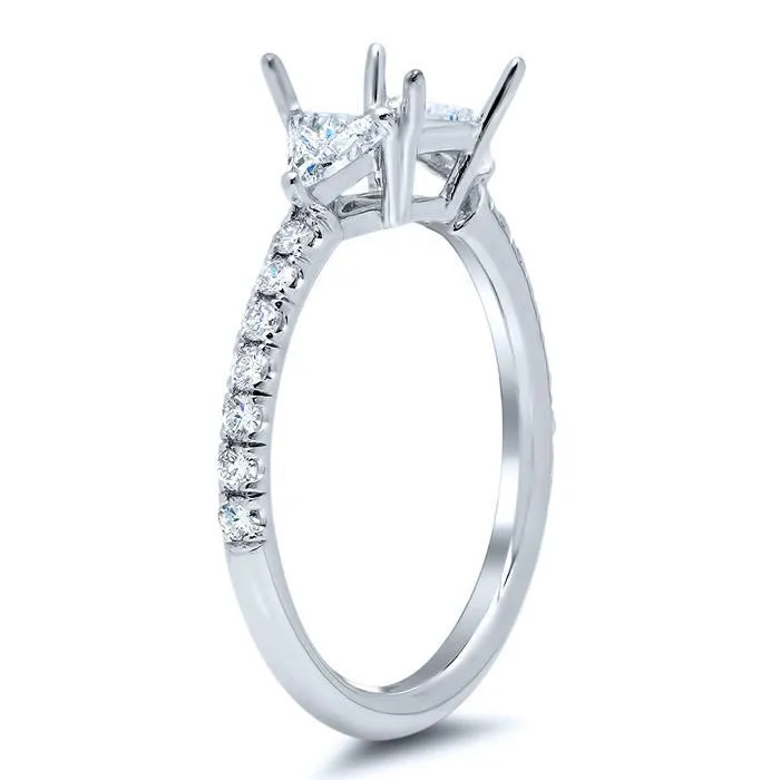 deBebians Princess Three Stone Engagement Ring with Pave Band Rings