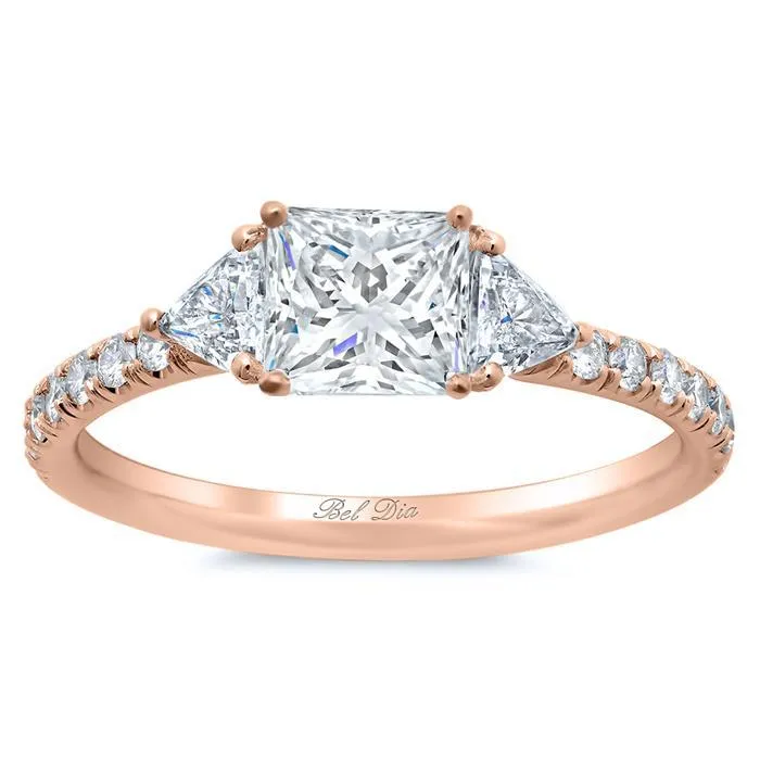 deBebians Princess Three Stone Engagement Ring with Pave Band Rings