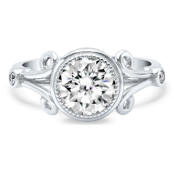 deBebians Rings Swirl Split Shank Bezel Set Diamond Accented Engagement Ring deBebians Rings Swirl Split Shank Bezel Set Diamond Accented Engagement Ring