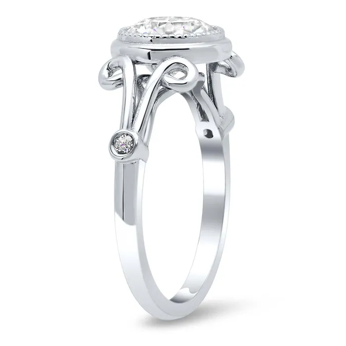 deBebians Rings Swirl Split Shank Bezel Set Diamond Accented Engagement Ring