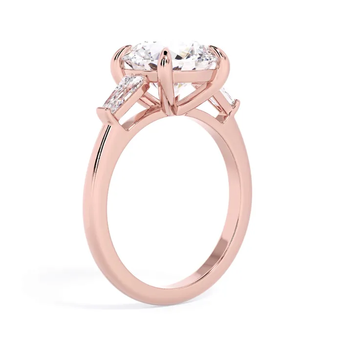 deBebians Rings Three Stone Engagement Ring with Baguettes