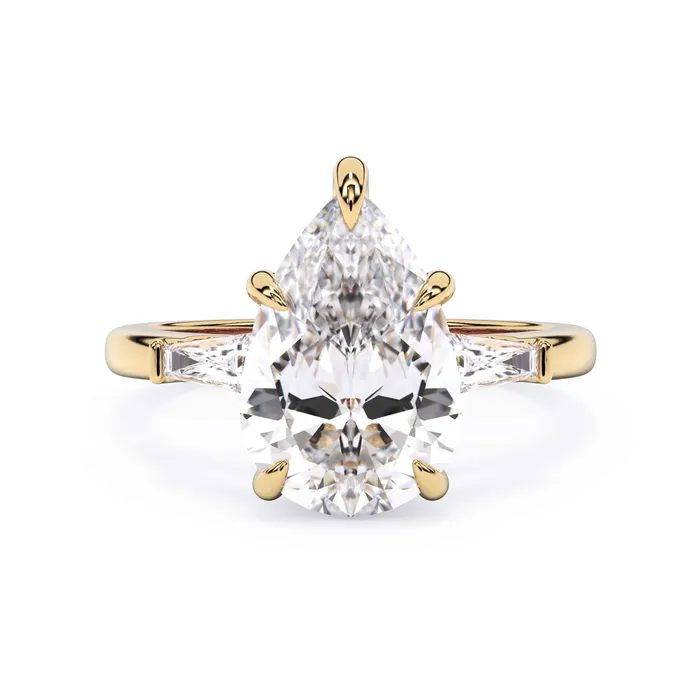 deBebians Rings Three Stone Engagement Ring with Baguettes