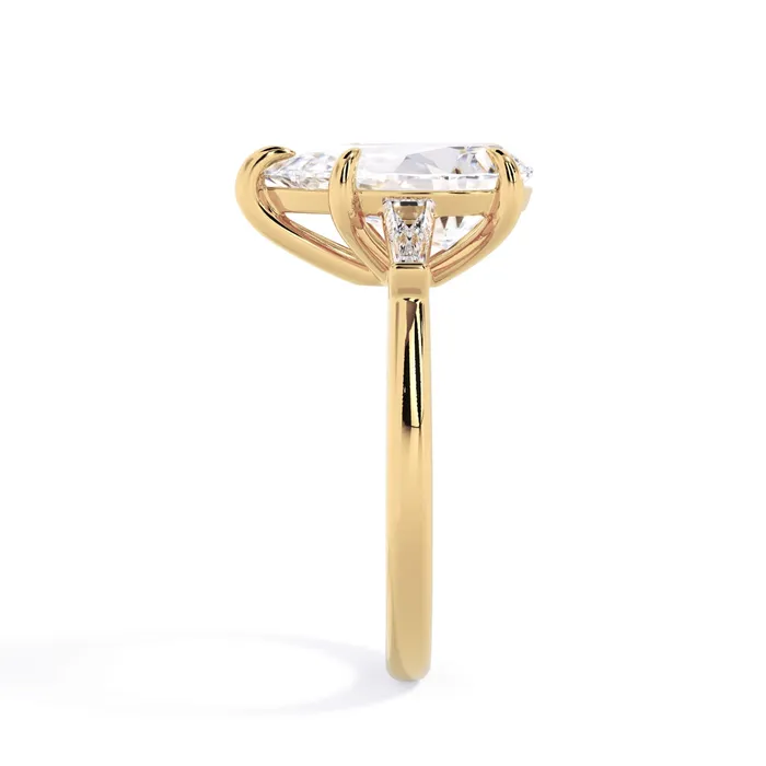 deBebians Rings Three Stone Engagement Ring with Baguettes