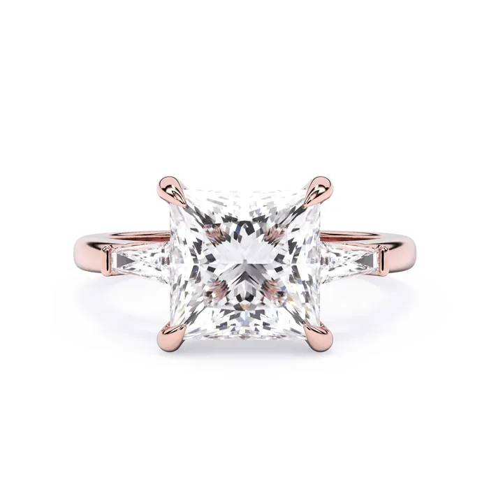 deBebians Rings Three Stone Engagement Ring with Baguettes