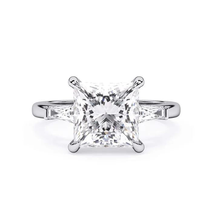 deBebians Rings Three Stone Engagement Ring with Baguettes
