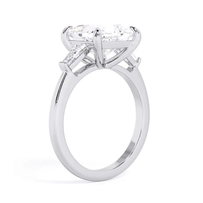 deBebians Rings Three Stone Engagement Ring with Baguettes