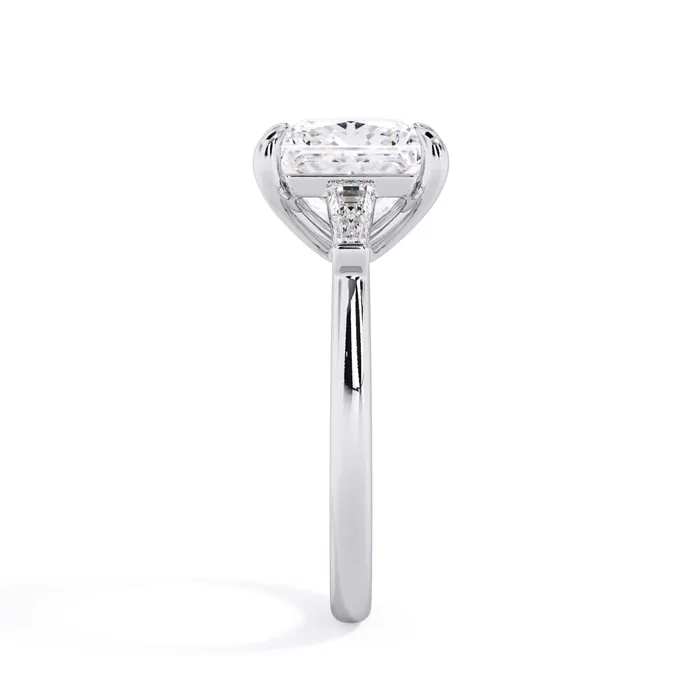 deBebians Rings Three Stone Engagement Ring with Baguettes
