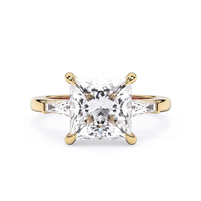 deBebians Rings Three Stone Engagement Ring with Baguettes