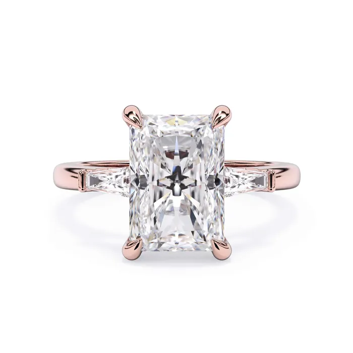 deBebians Rings Three Stone Engagement Ring with Baguettes