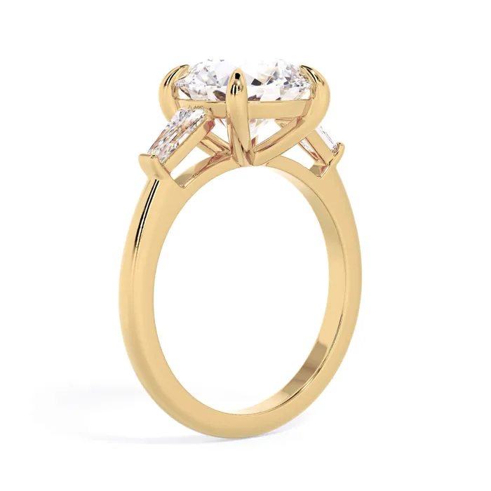 deBebians Rings Three Stone Engagement Ring with Baguettes