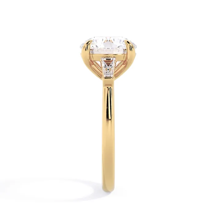 deBebians Rings Three Stone Engagement Ring with Baguettes