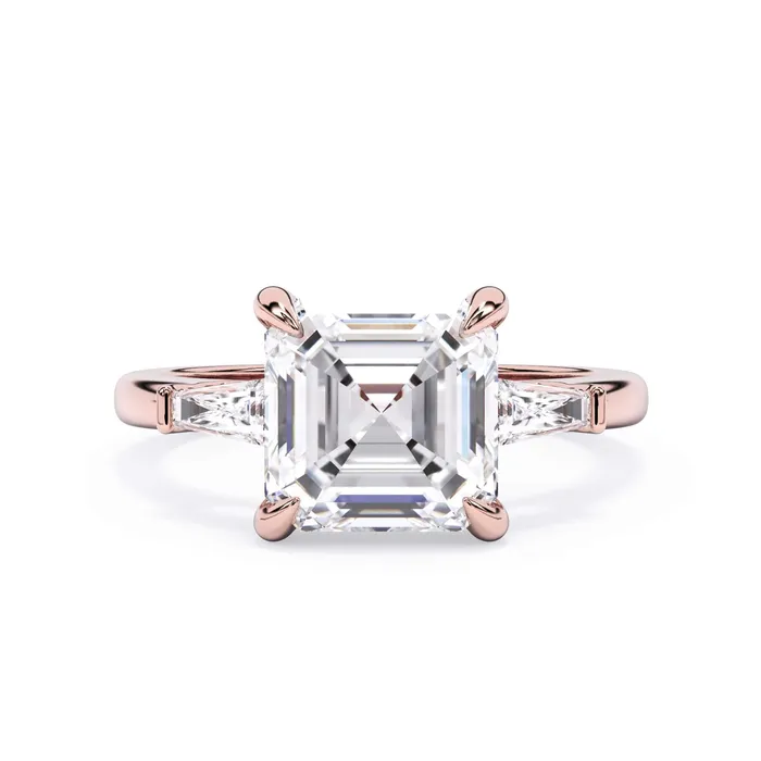 deBebians Rings Three Stone Engagement Ring with Baguettes