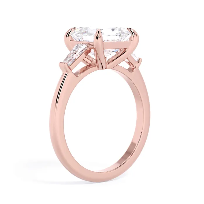 deBebians Rings Three Stone Engagement Ring with Baguettes