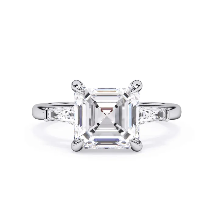 deBebians Rings Three Stone Engagement Ring with Baguettes
