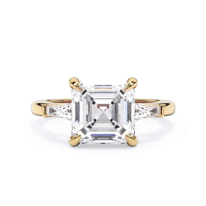deBebians Rings Three Stone Engagement Ring with Baguettes