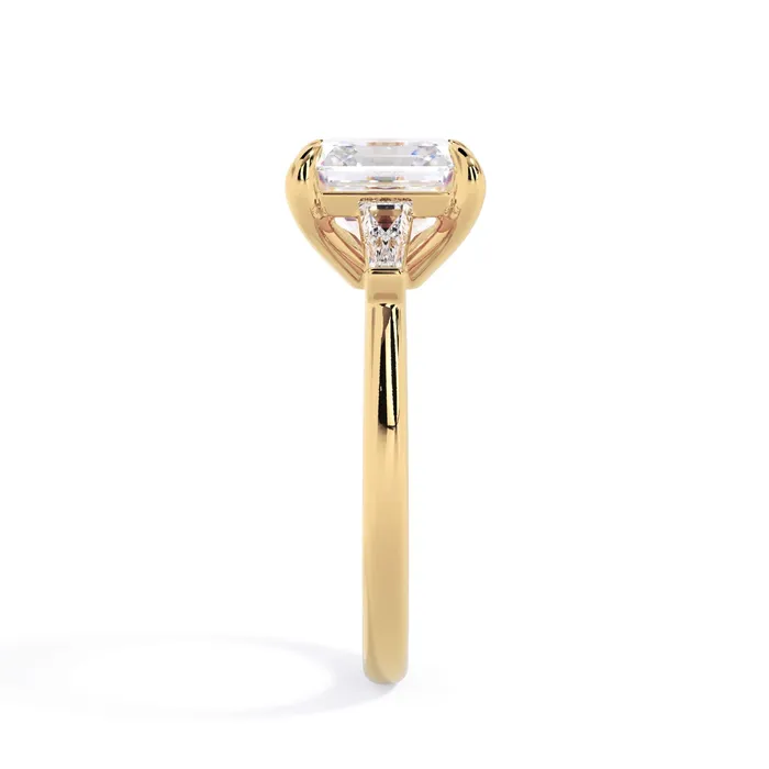 deBebians Rings Three Stone Engagement Ring with Baguettes