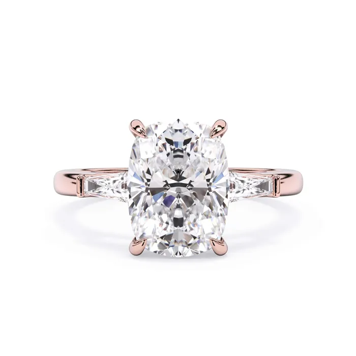 deBebians Rings Three Stone Engagement Ring with Baguettes