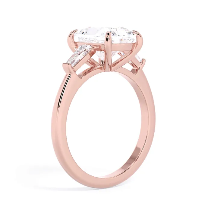 deBebians Rings Three Stone Engagement Ring with Baguettes